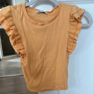 Zara Kids Tangerine Ruffle Sleeve Tee